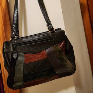VTG 80s/90s Black & Multicolor Patchwork Leather Purse/Handbag